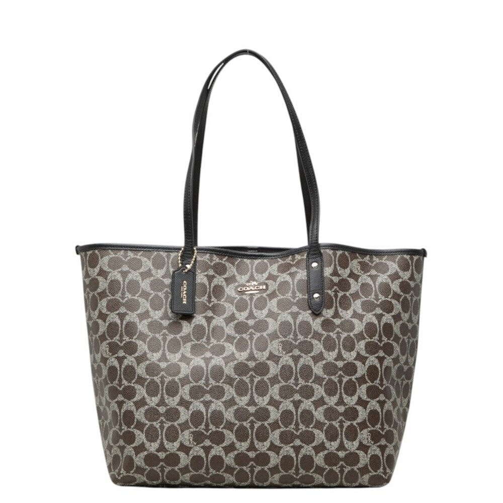 Coach Signature Tote Bag, Handbag, Shoulder F54273, Brown/Black Leather, Wome...